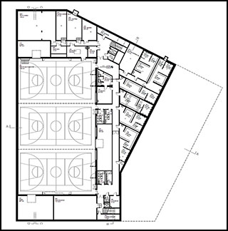 Collège : plan du sous-sol (salles de sport)